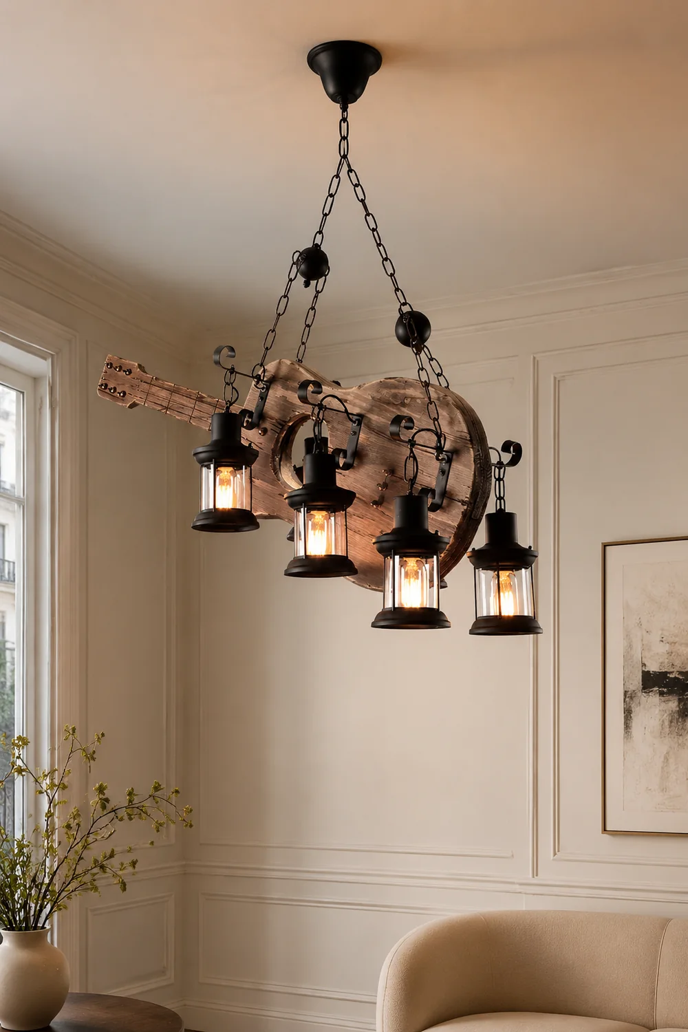 Austin Retro Guitar Metal & Wood Pendant Light, 4 Heads - Lumpaz
