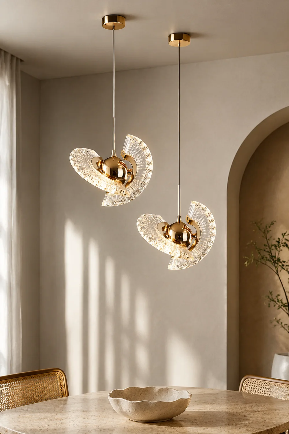 Kristy Nordic Luxury Fan Metal/Acrylic Pendant Light, Gold - Lumpaz