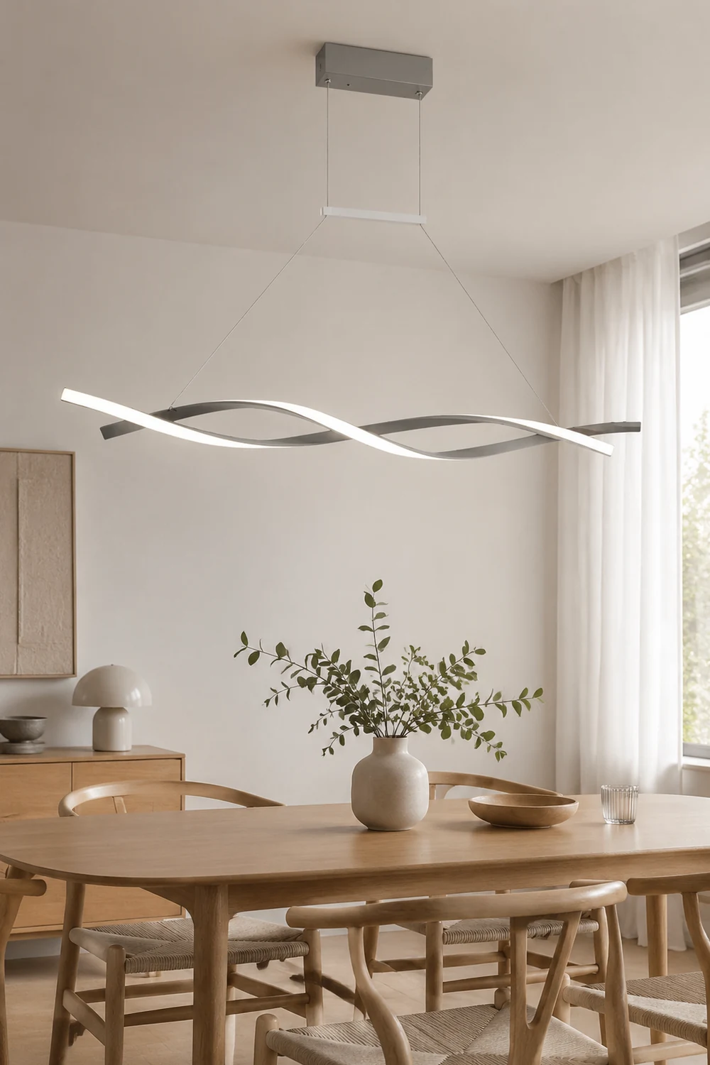 Modern Minimalist Nordic Cross-Curved Metal Pendant Light, Black/Gray - Lumpaz