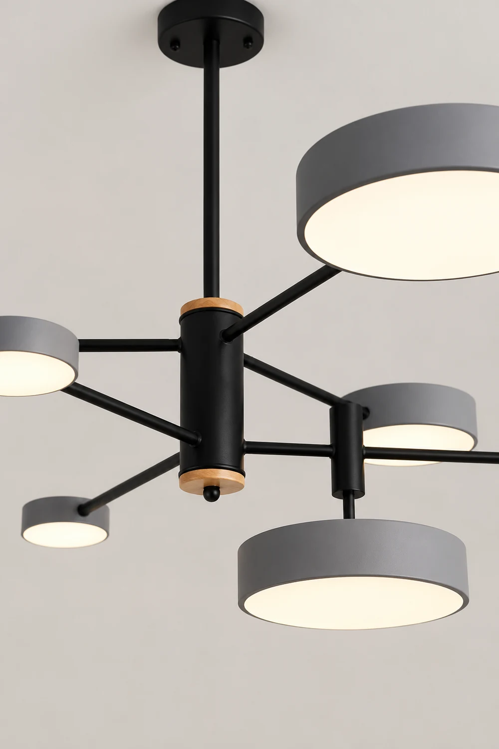 Sienna Pendant Light LED, Metal & Wood, Gray/White/Gold - Lumpaz
