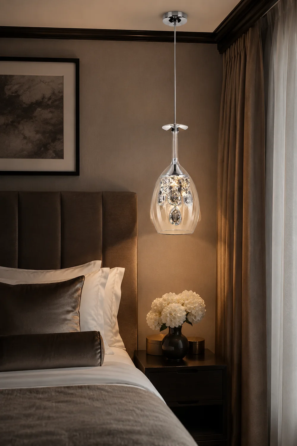 Kristy Modern Wine Glass/Crystal Pendant Light, Clear - Lumpaz