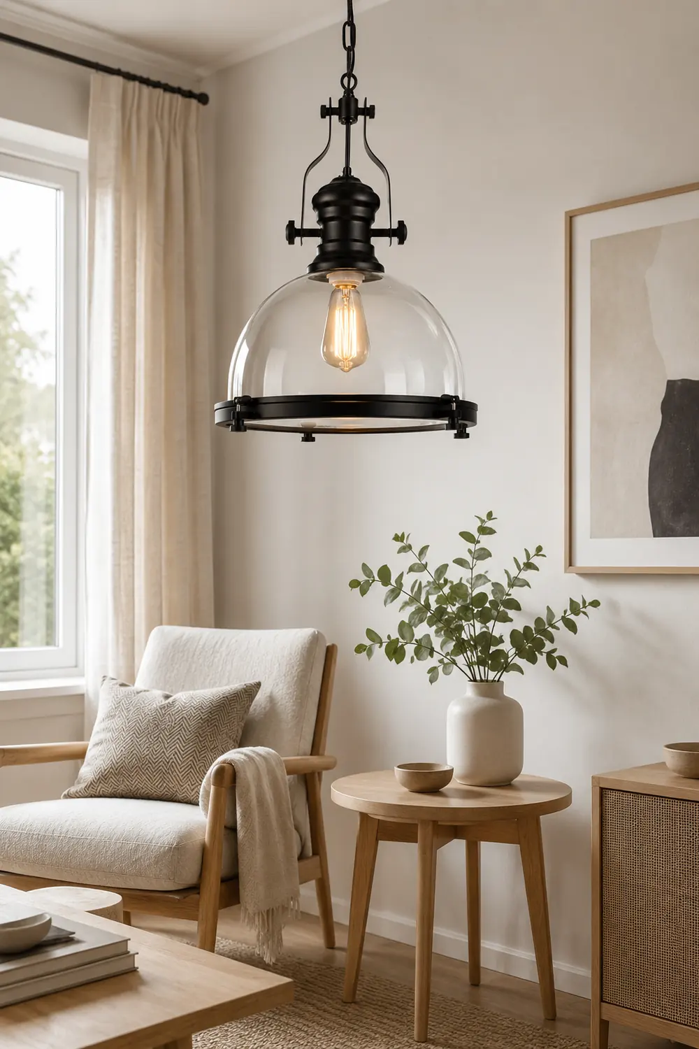 Alessio Vintage Hemispherical Glass Pendant Light, Black - Lumpaz