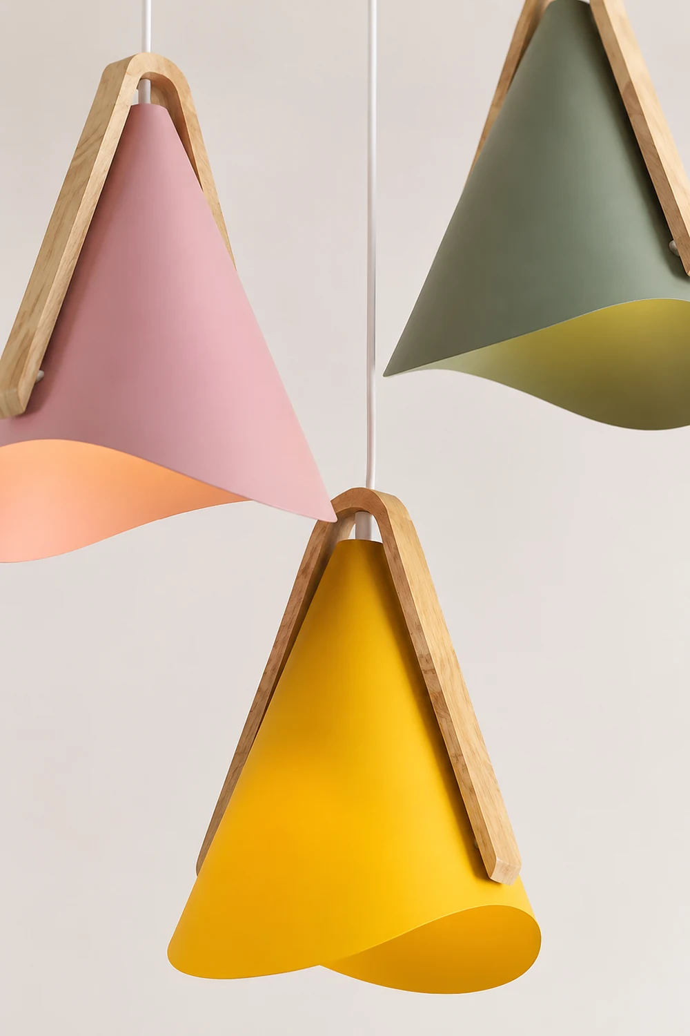 Morandi Modern Cone Pendant Light, Wood/Metal - Lumpaz
