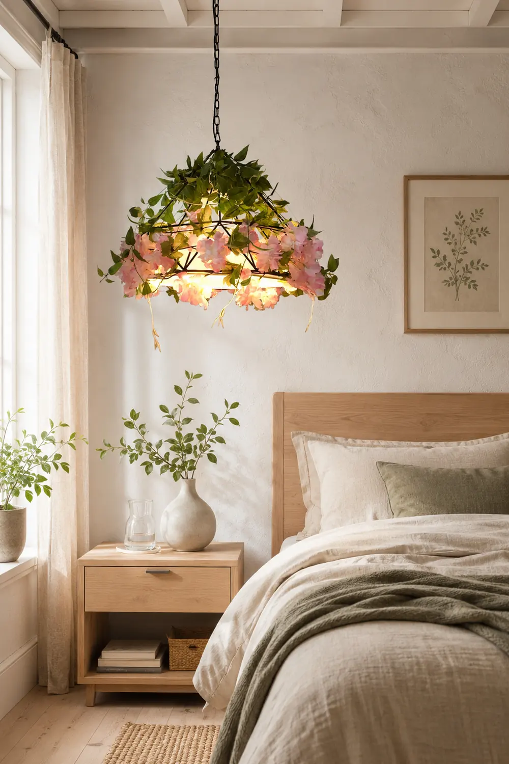 Nest Natural Decorative Flower Metal Pendant Light, Pink - Lumpaz