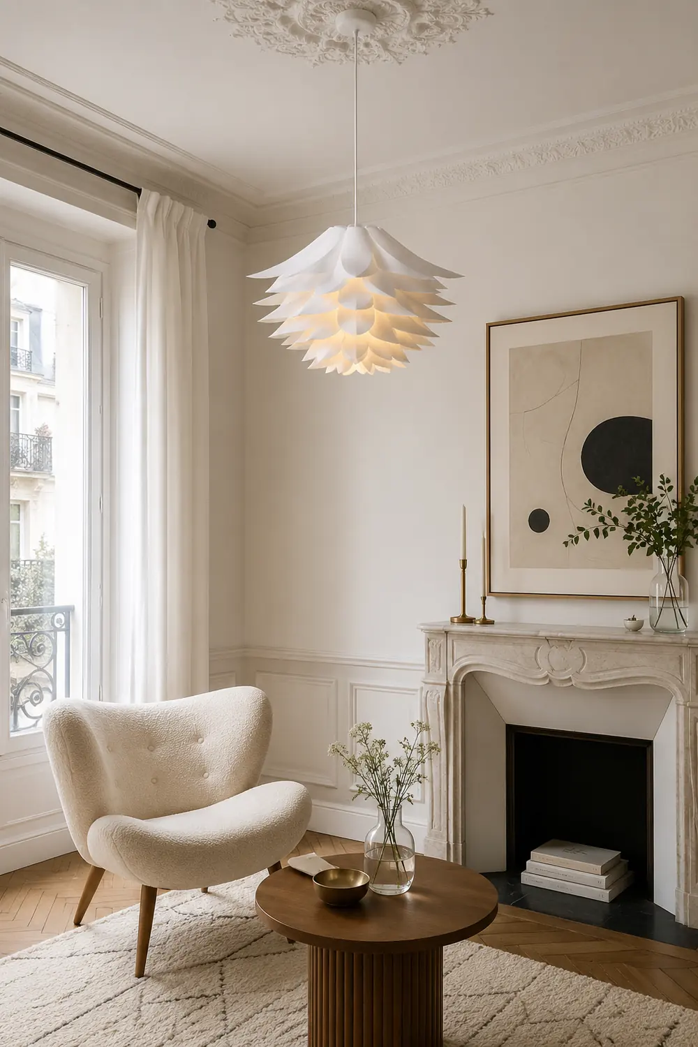 Bella Nordic Minimalist Lotus Pendant Light, Metal/PVC, White - Lumpaz