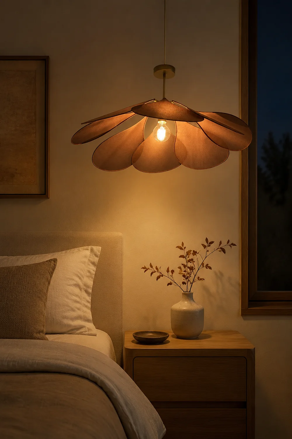 Renée Pendant Light Vintage Rustic Wabi Sabi, Fabric, White/Brown - Lumpaz