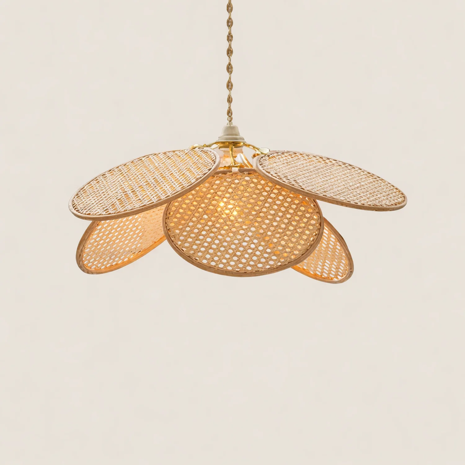 Ritta French Country Rattan Weave Creative Fan Pendant Light, Wooden - Lumpaz