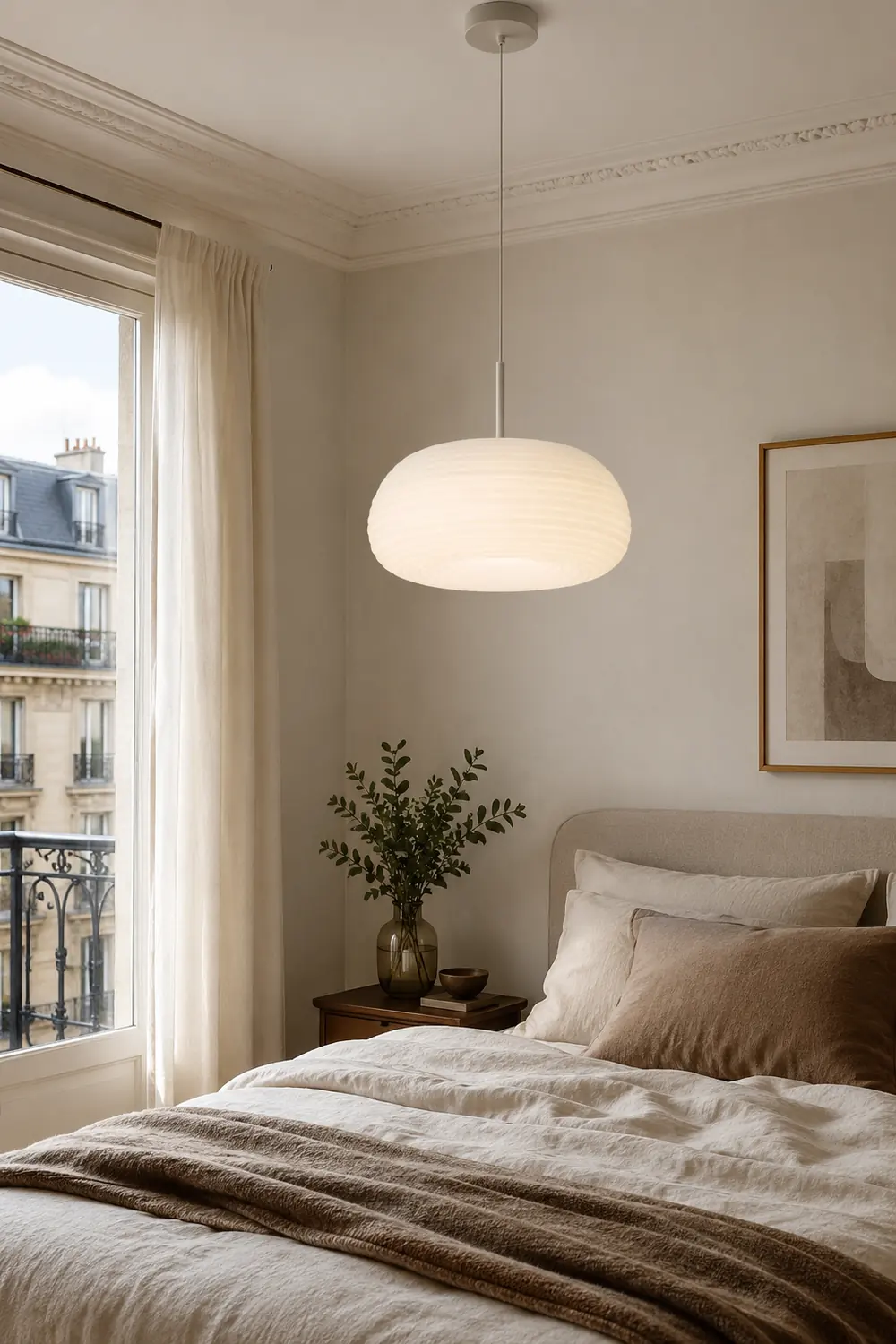 Renée Drum Shape White Pendant Light, Metal & Acrylic - Lumpaz