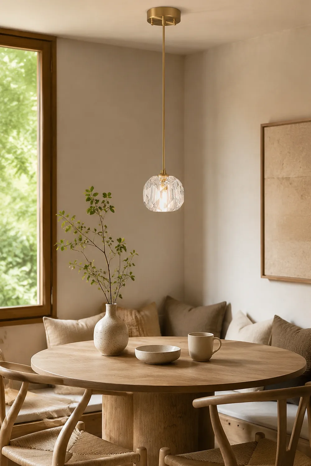 Kirsten Diamond Facet Golden Pendant Light, Metal/Acrylic - Lumpaz