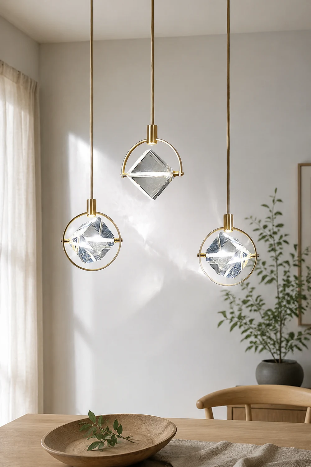 Kristy Modern Luxury Geometry Metal/Crystal Pendant Light, Gold - Lumpaz