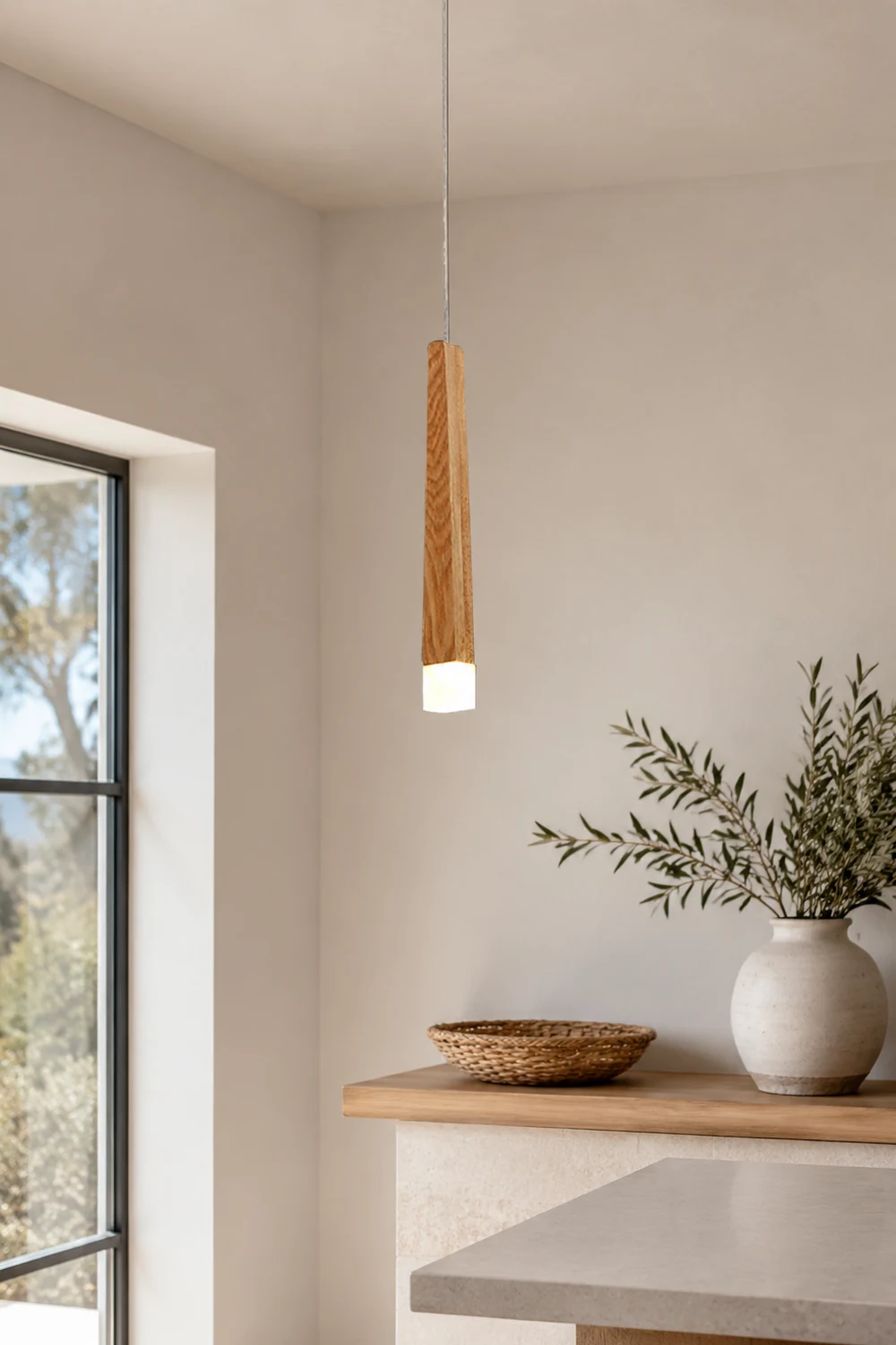 Ozawa Minimalist Linear Wood/Acrylic Pendant Light, Wood - Lumpaz