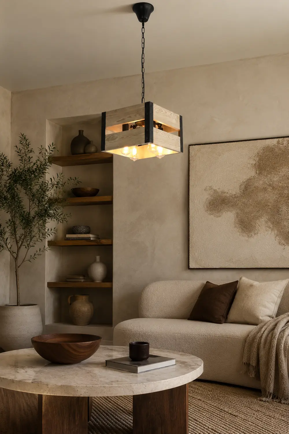 Alessio Retro Square Metal & Wood Pendant Light, 4 Heads, 2 Style - Lumpaz