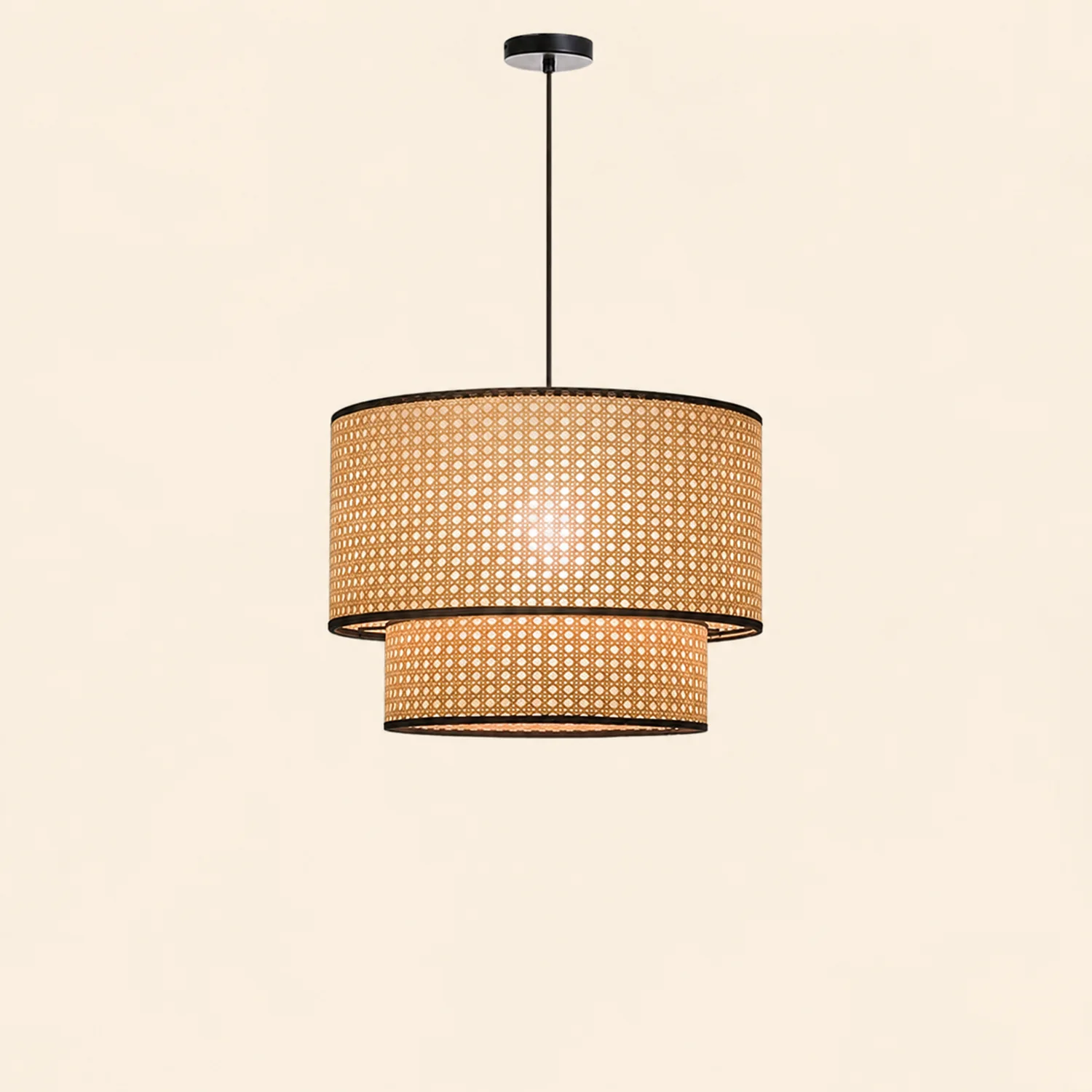 Ritta Japanese Rattan Pendant Light, Double-Layer - Lumpaz