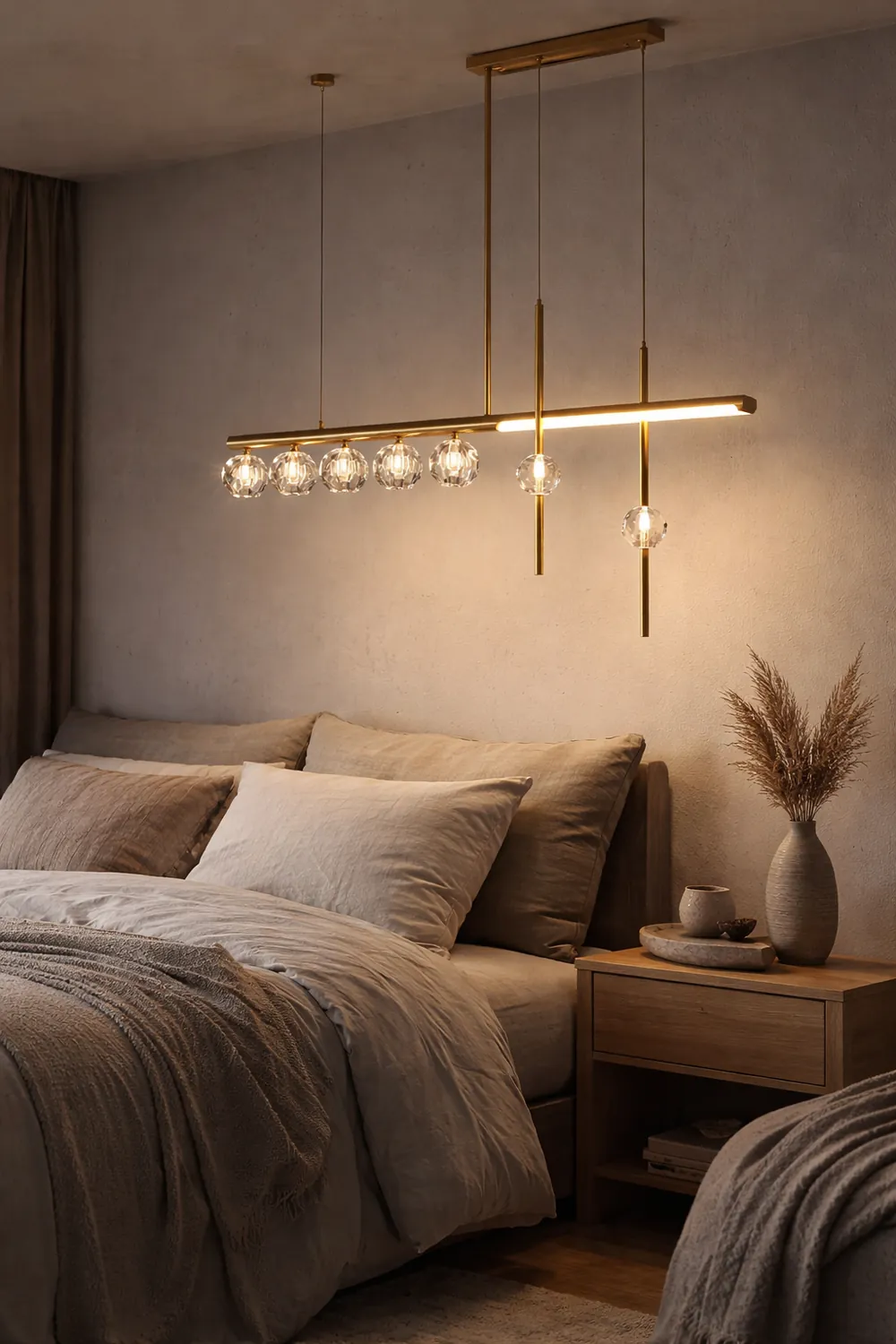 Kirsten Metal & Crystal Pendant Light, Gold - Lumpaz