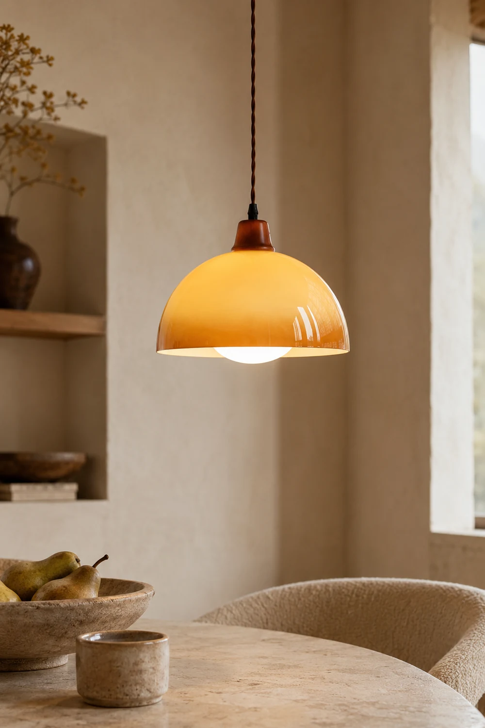 Hailie Retro LED Round Pendant Light Adjustable Dining Room Brown - Lumpaz