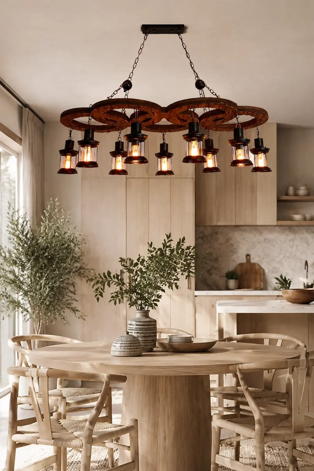 Austin Vintage 5 Ring Metal/Wood Pendant Light, Walnut - Lumpaz
