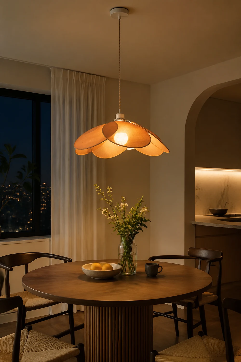 Renée Minimalist Fabric Flower Pendant Light, Orange/Brown/Beige - Lumpaz