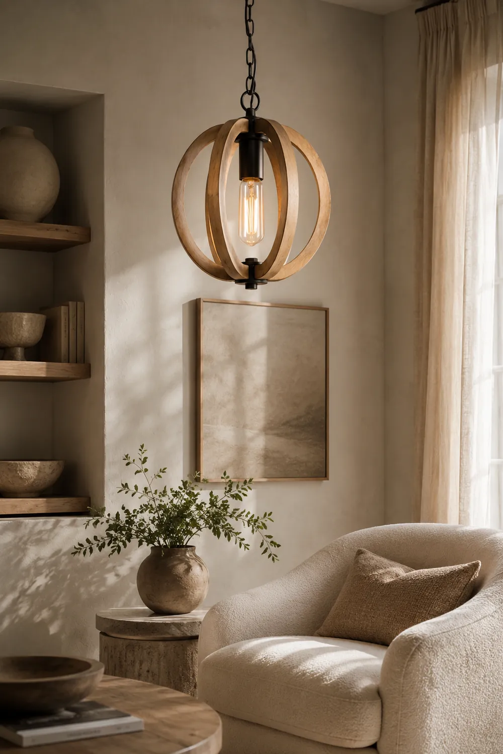 Alessio Orb/Gourd Wood Pendant Light - Lumpaz