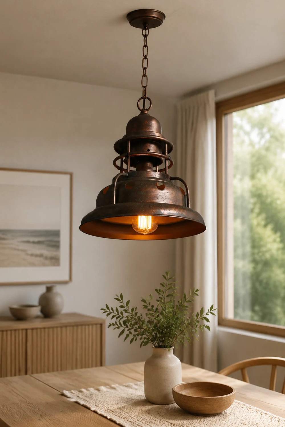 Alessio Industrial Retro Vintage Pull Cnain Pendant Light, Brass, Metal - Lumpaz