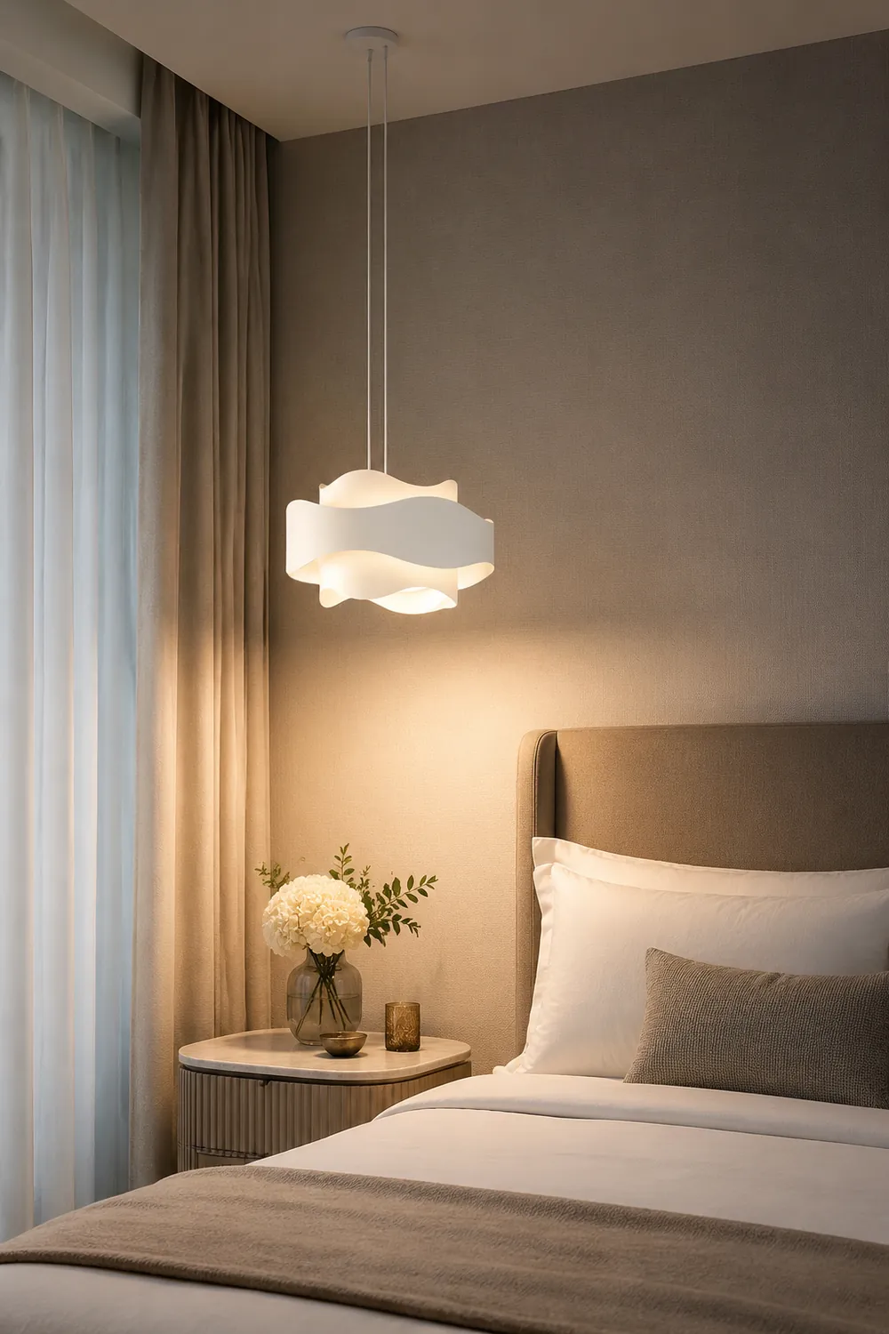 Bella Art Deco Flower Shape Metal Pendant Light, White - Lumpaz