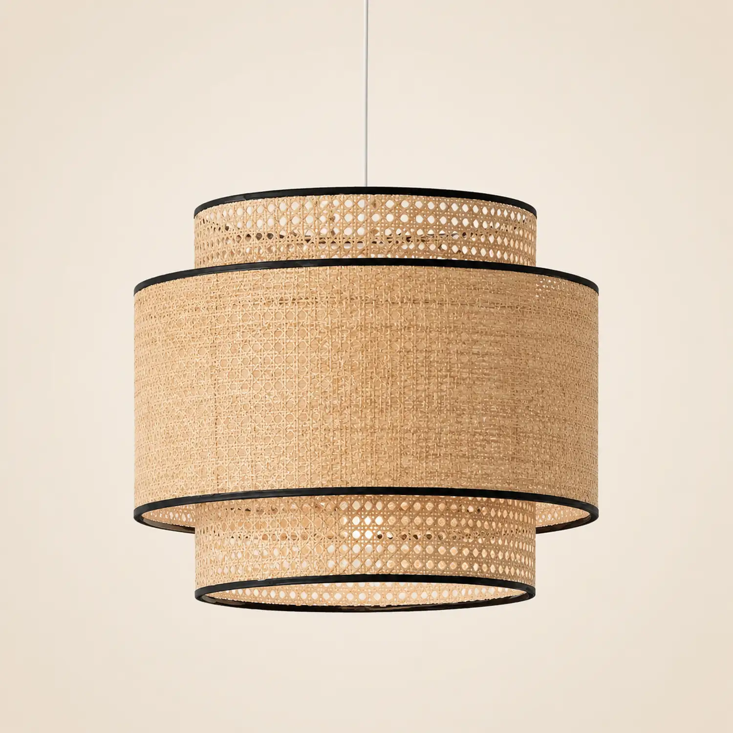 Ritta Japanese Rattan Pendant Light, Tri-Layer - Lumpaz