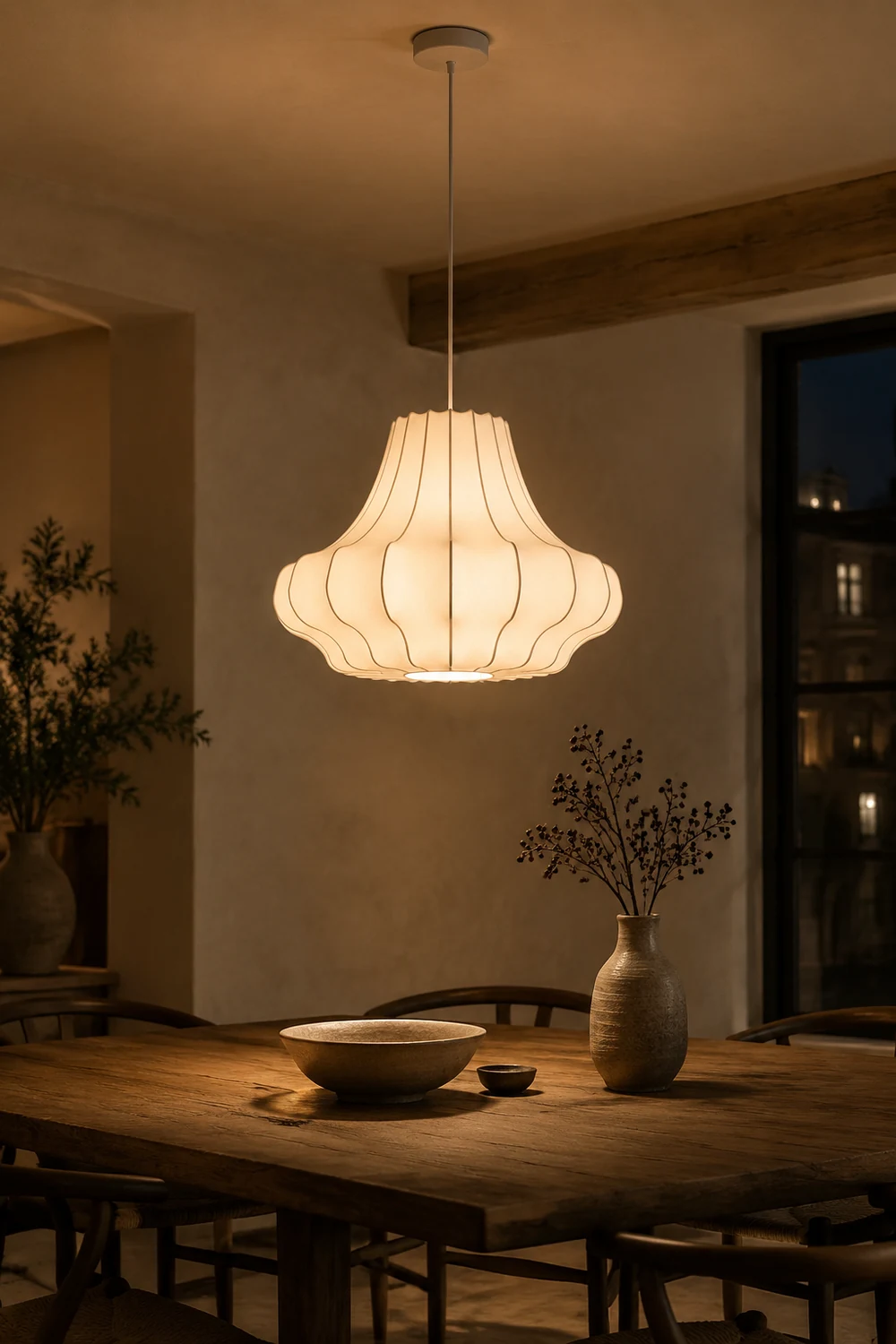 Renée Artificial Fabric Art Deco White Silk Pendant Light - Lumpaz