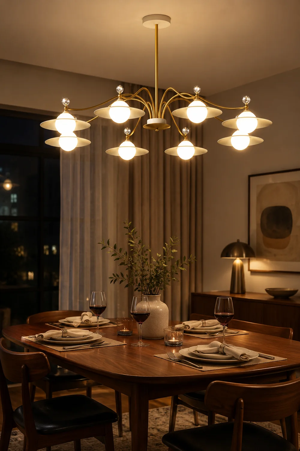 Carins Blown Gold Chandelier, 6/8 Heads, 37.4"/47.2" - Lumpaz