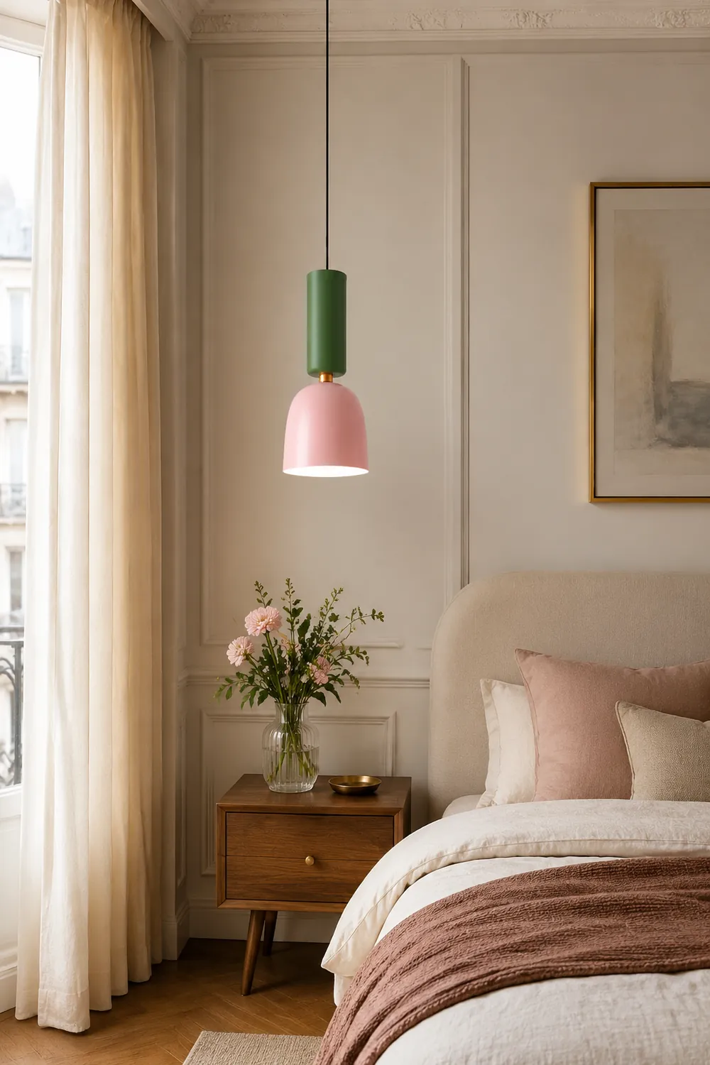 Morandi Modern Dome Art Deco Pendant Light, Black/Yellow/Pink/Gray - Lumpaz