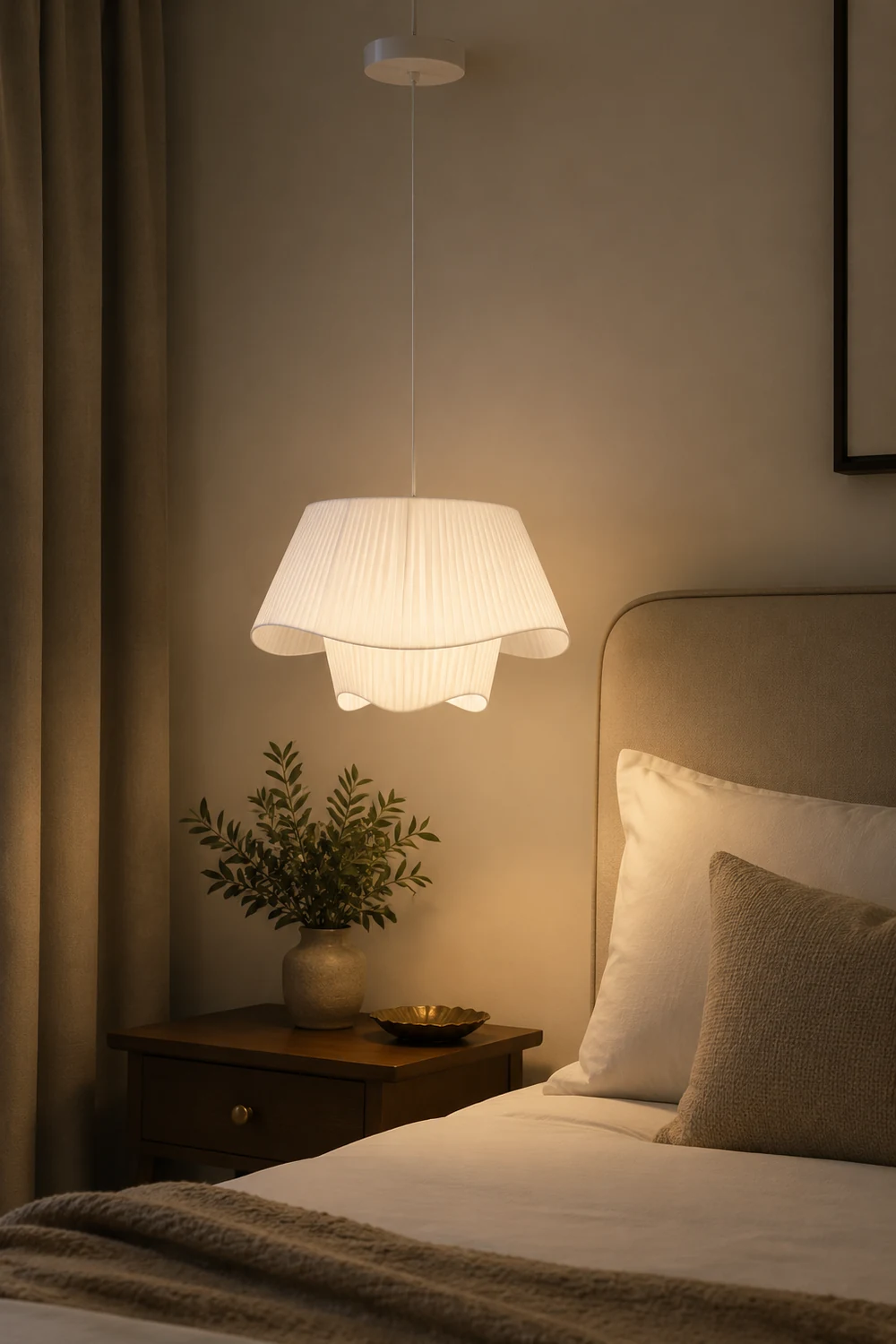 Renée French Country Fabric/Metal Pendant Light, White - Lumpaz