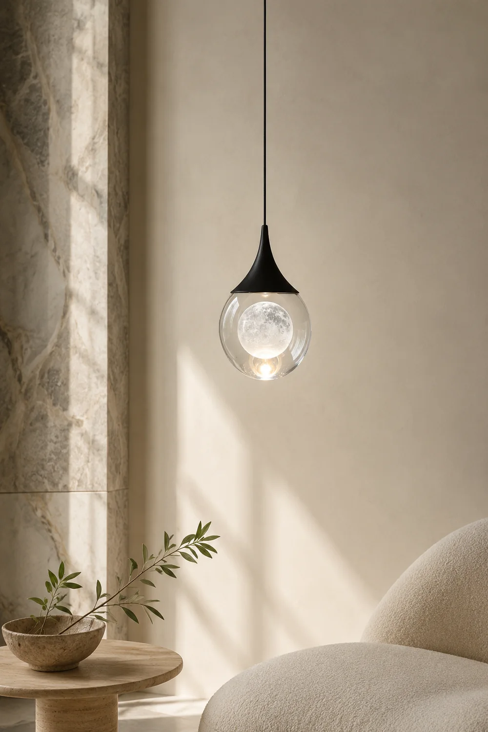 Elif Minimalist Moon Metal Pendant Light,Black - Lumpaz