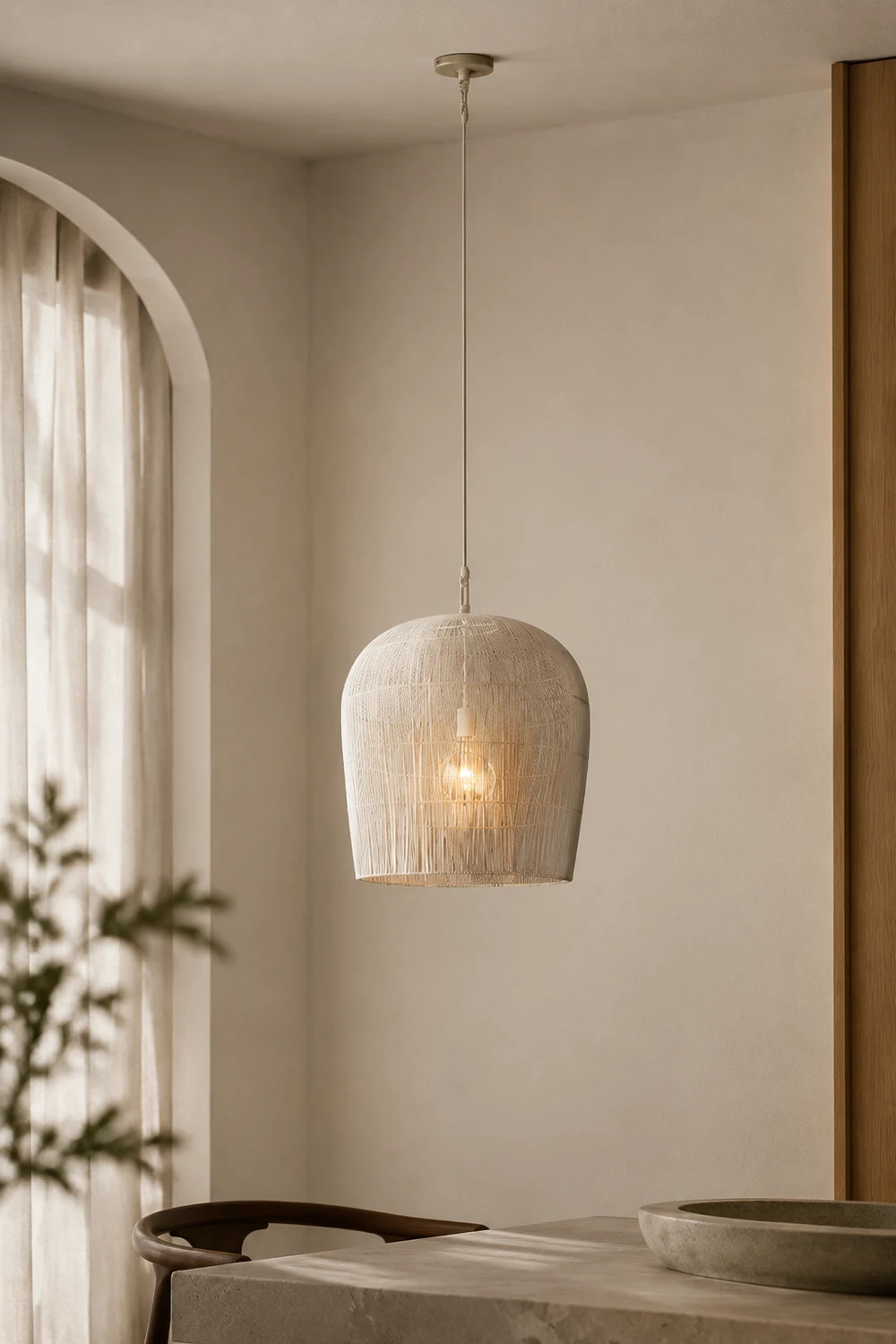 Ritta Wabi Sabi Bird Cage Rattan/Metal Pendant Light, Black/White - Lumpaz