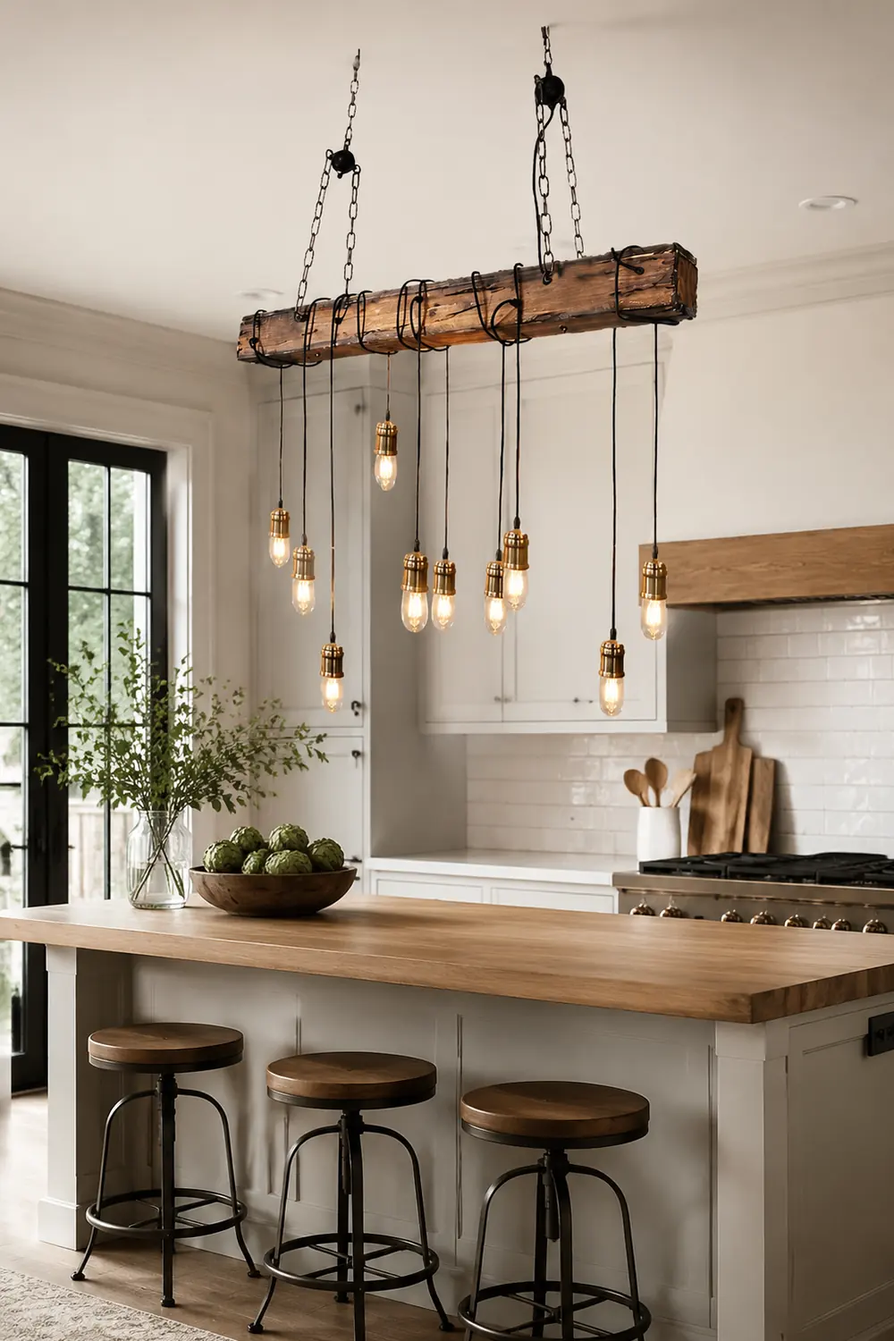 Austin Vintage Industrial Rectangular Wood Pendant Light Wood/Black - Lumpaz