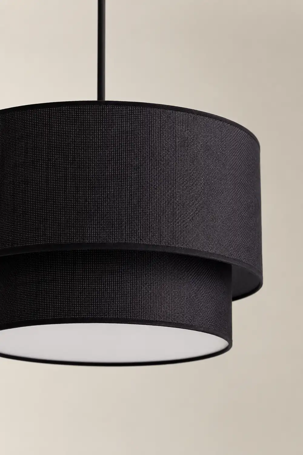 Renée Modern Dual Drum Fabric Pendant Light, Black/White/Flaxen - Lumpaz
