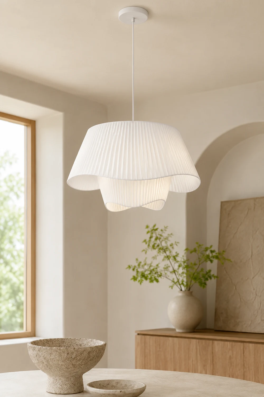 Renée French Country Fabric/Metal Pendant Light, White - Lumpaz
