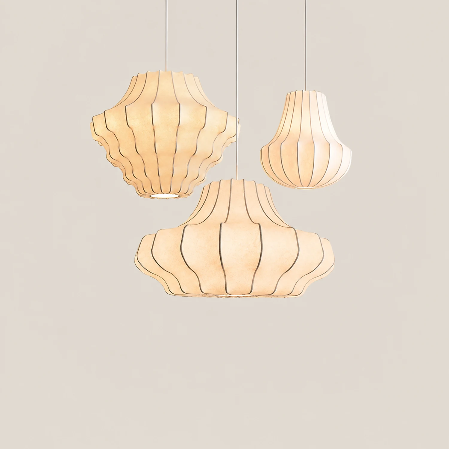 Renée Artificial Fabric Art Deco White Silk Pendant Light - Lumpaz
