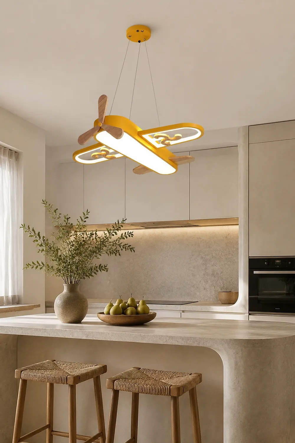 Minori Contemporary Plane Shaped Acrylic Pendant Light, Yellow/Blue - Lumpaz