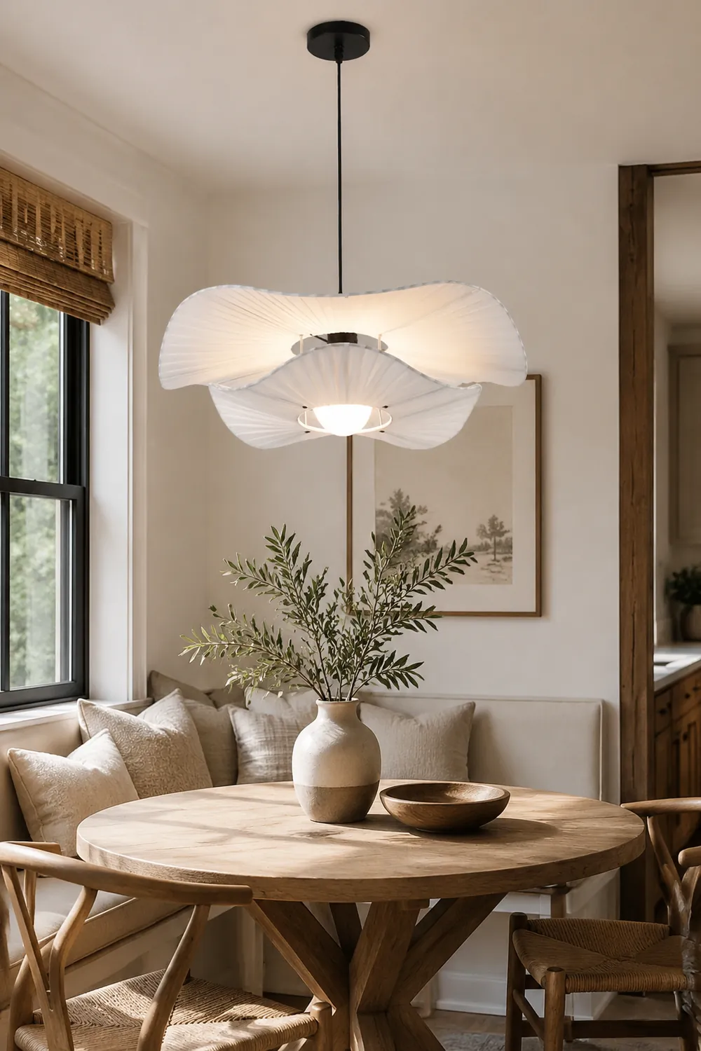 Renée Modern Nordic Cloth/Metal Shell Pendant Light, White - Lumpaz