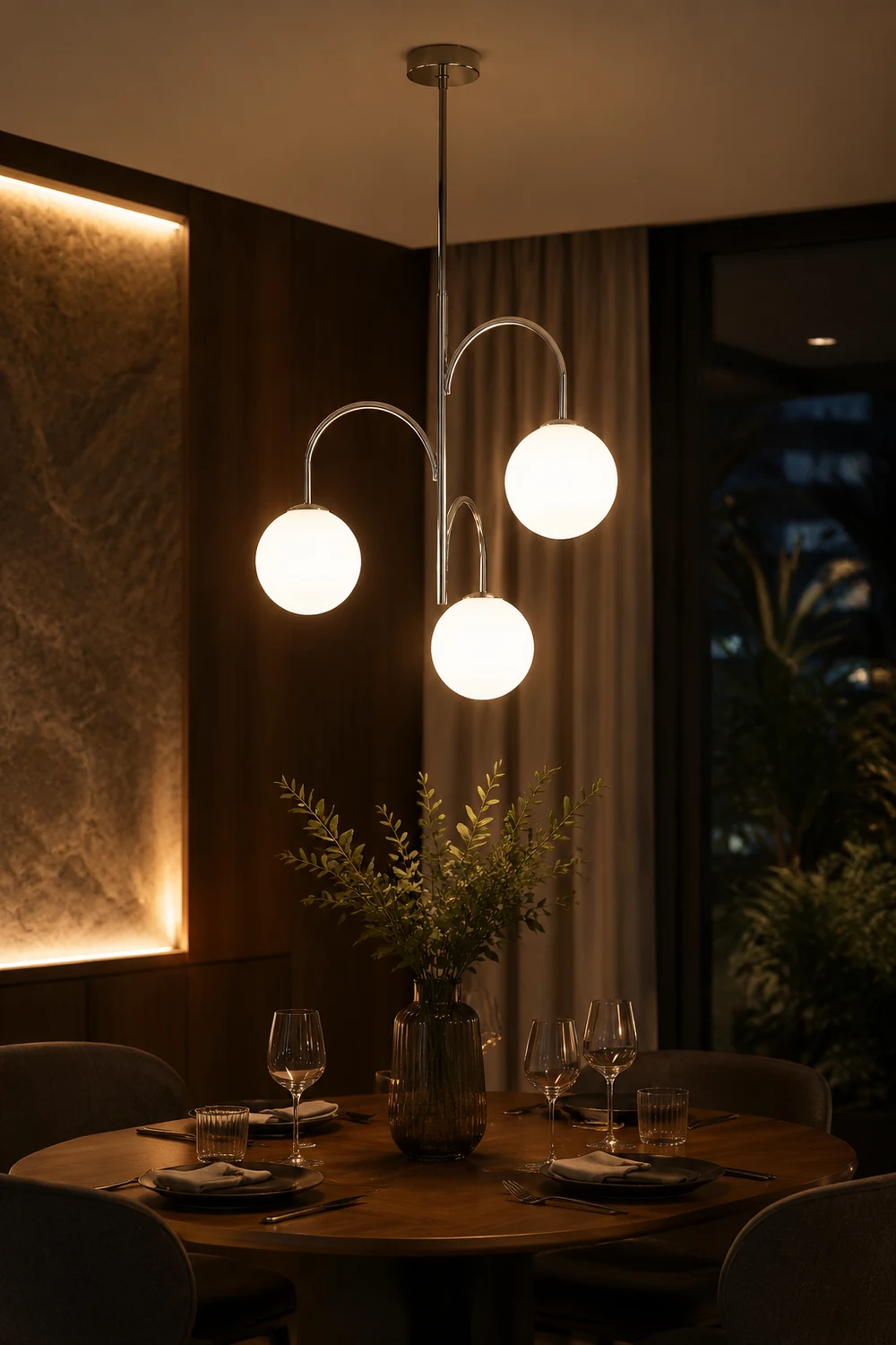Valentina Bauhaus Modern Chrome Pendant Light, 3 Heads - Lumpaz