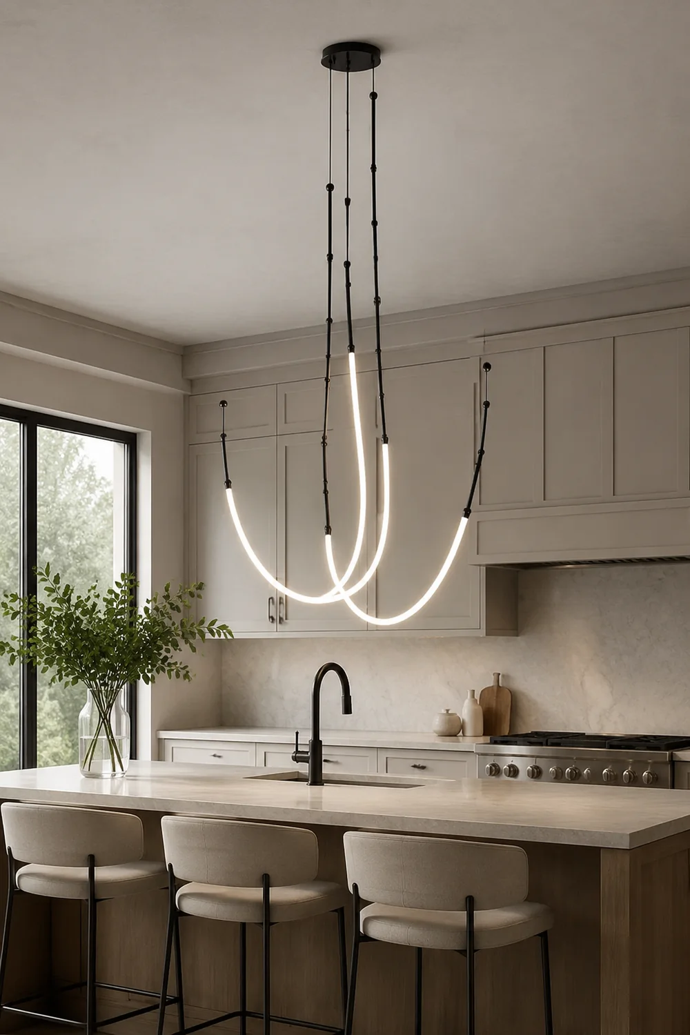 Edge Modern Linear Metal/Silicone Pendant Light, Black - Lumpaz