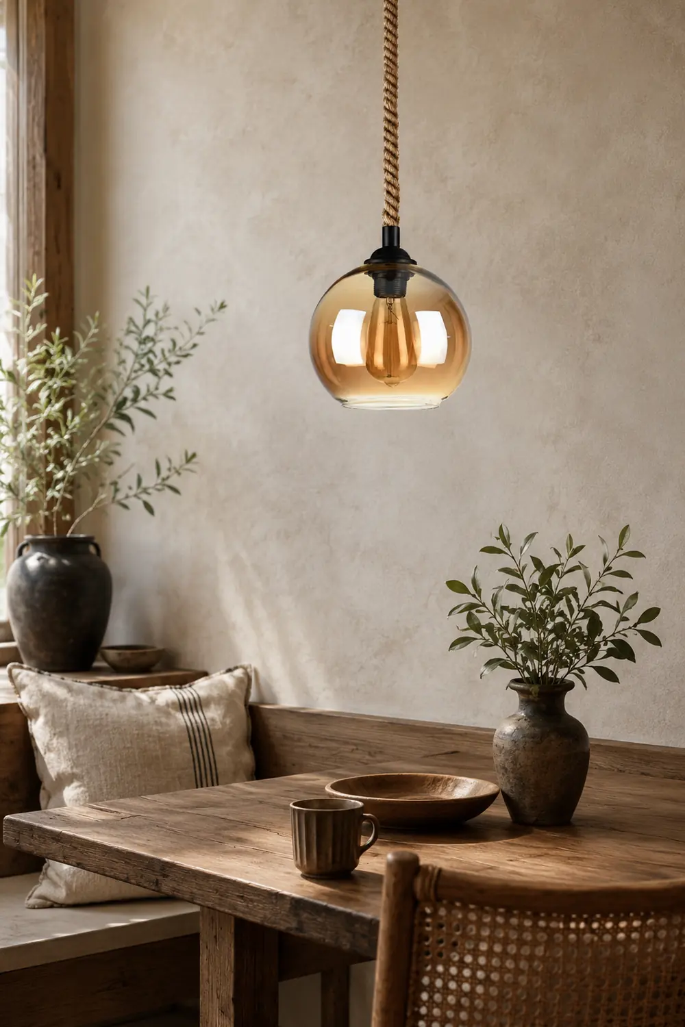 Hailie Vintage Industrial Ball Glass Pendant Light, Clear/Amber - Lumpaz