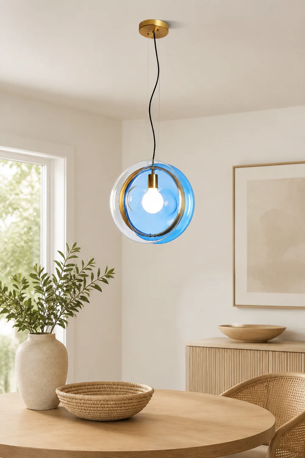 Hailie Art Round Glass Pendant Light, Metal&Glass, 6 Color - Lumpaz