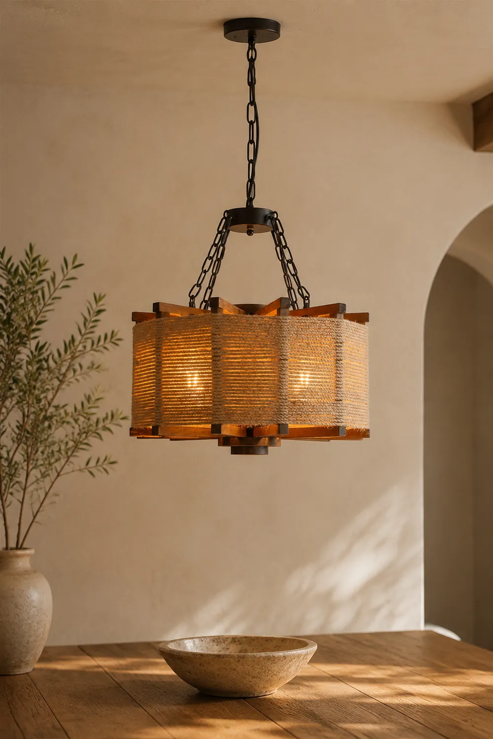 Austin Retro Cylindrical Metal/Wood Pendant Light - Lumpaz