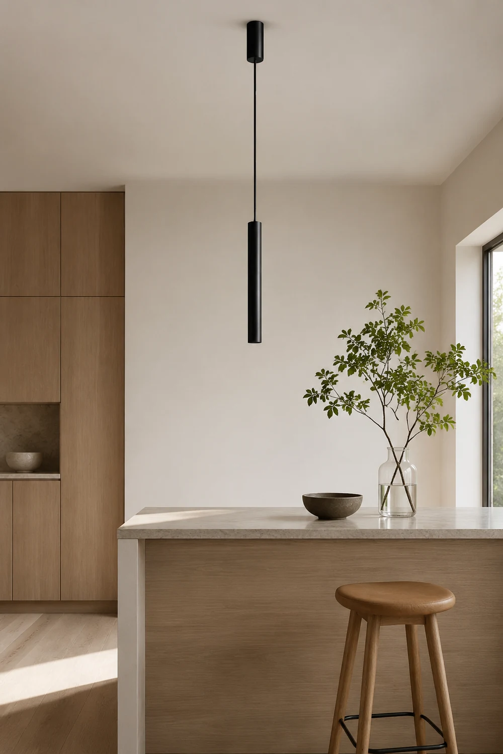 Edge Minimalist Cylinder Black Pendant Light, 9"/11" - Lumpaz