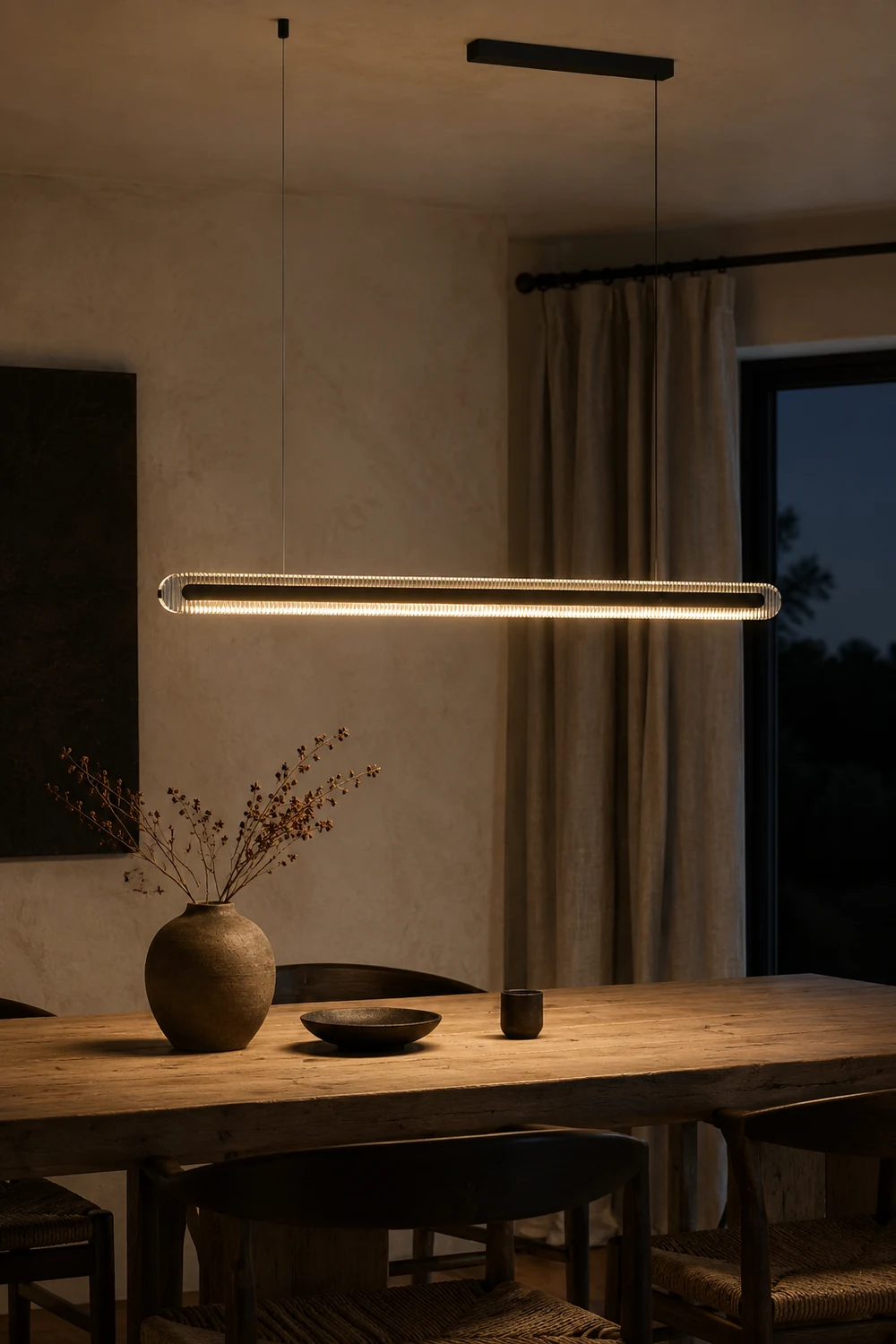 Evette  Minimalist Linear Metal/Acrylic Pendant Light, Black - Lumpaz