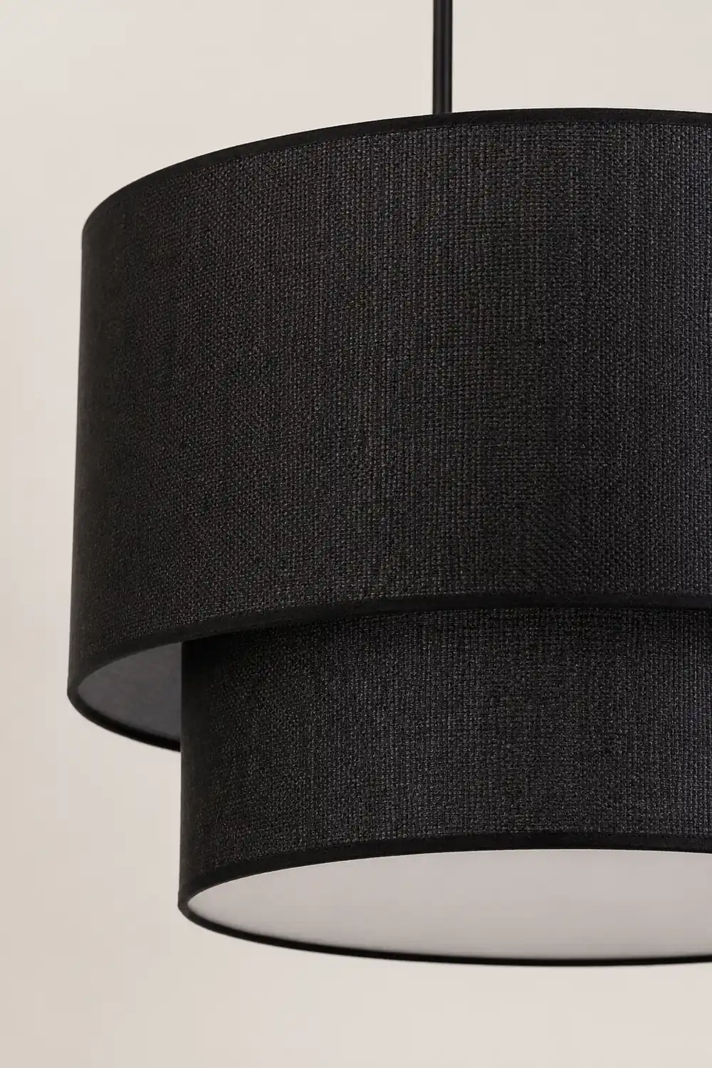 Renée Modern Dual Drum Fabric Pendant Light, Black/White/Flaxen - Lumpaz