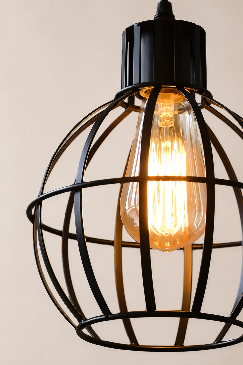 Alessio Industrial Metal Cage Pendant Light, Black - Lumpaz