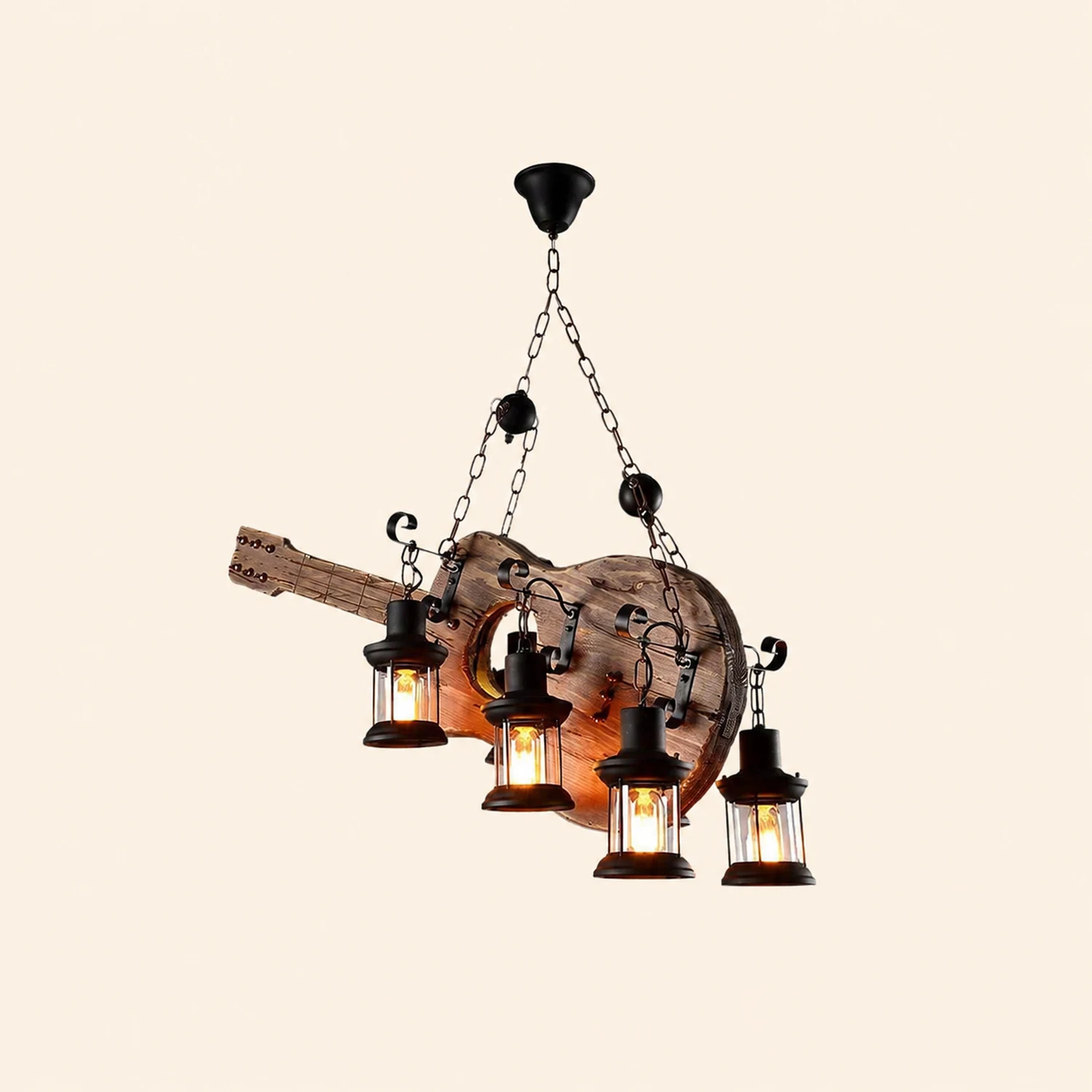 Austin Retro Guitar Metal & Wood Pendant Light, 4 Heads - Lumpaz