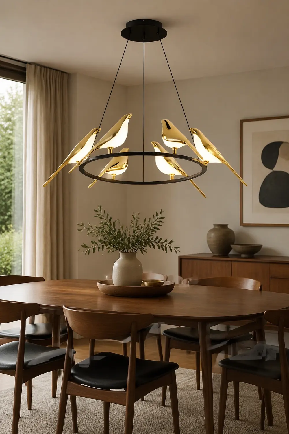 Alice Art Deco Modern Bird Pendant Light, 3/6/9 Heads, Gold - Lumpaz