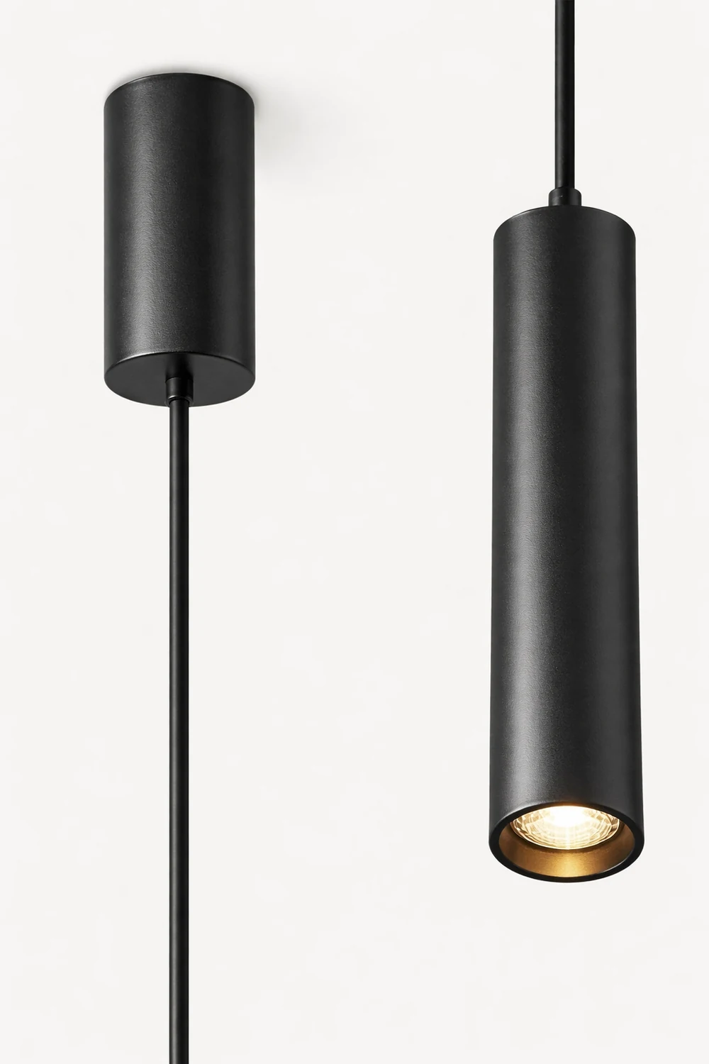 Edge Minimalist Cylinder Black Pendant Light, 9"/11" - Lumpaz