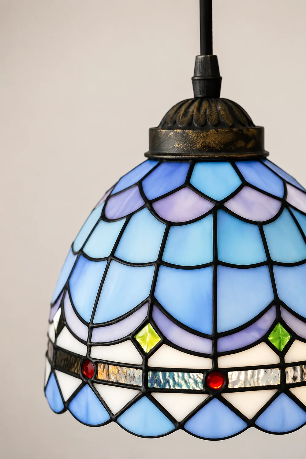 Alessio Tiffany Multicolor Bell Pendant Light, Yellow/Beige/Brown/Khaki/Blue/Purple - Lumpaz